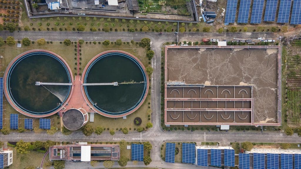 Aerial photography of the solar sewage treatment plant