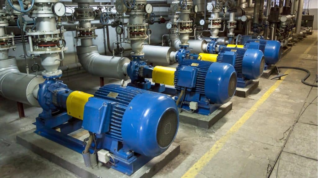 water pump,blue,industrial,horizontal frame,unmanned,chemical plant,manufacturing machine,factory,oil pump,pipeline